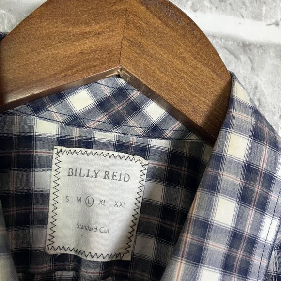 Billy Reid  Standard Cut Navy Plaid Button Down Long Sleeve Shirt Mens Sz Large - Picture 3 of 7